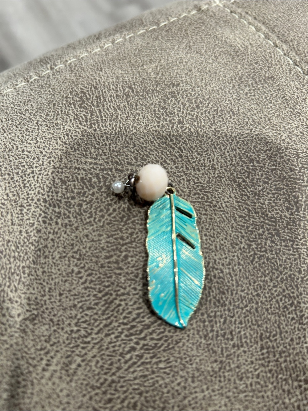 Turquoise Feather Charm Pendant with Pearl Accent